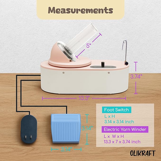 Olikraft Tabletop Electric Yarn Winder for Crocheting | Swift Electric Yarn Ball Winder Large Capacity | Ball Winders | Cake Winders | No Tensioner Included | No Clamp Required (Patented)