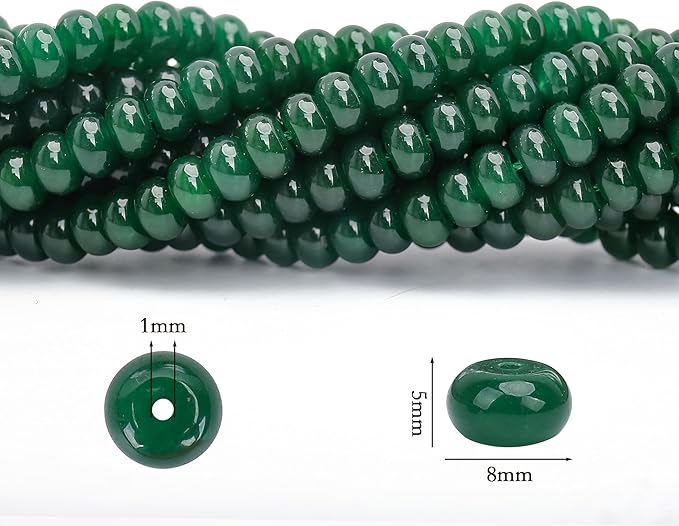 2 Strands (150PCs) Green Jade Rondelle Beads, 5 * 8mm Gemstone Loose Spacer Abacus Disk Beads for DIY Bracelet Necklace Earrings Jewelry Making, Craft Supplies Beading Kit
