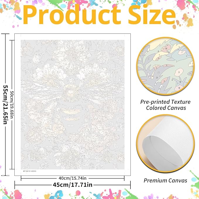 Paint by Numbers for Adult, Bee Paint by Numbers Kit for Adults Beginners, DIY Acrylic Painting on Canvas for Home Wall Art Decor 16x20 Inch