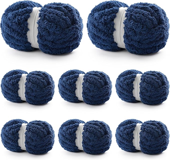 8 Pack Chunky Yarn for Hand Knitting - Chenille Yarn for Crocheting - 224 Yds Chunky Blanket Yarn Jumbo, Thick Fluffy for Knitting Blankets, Super Bulky Yarn 61.6 Oz (Navy Blue)