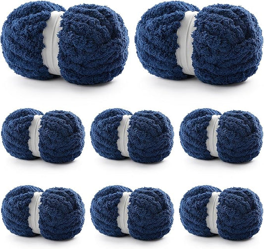 8 Pack Chunky Yarn for Hand Knitting - Chenille Yarn for Crocheting - 224 Yds Chunky Blanket Yarn Jumbo, Thick Fluffy for Knitting Blankets, Super Bulky Yarn 61.6 Oz (Navy Blue)