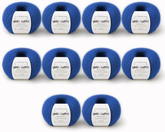 Silk Mohair Luxury Yarns, Premium and Soft Blend for Knitting, Made in Italy (Blue - 30146, 10)