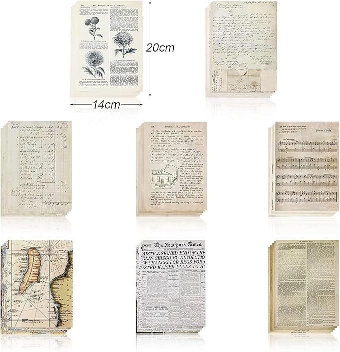 BILLIOTEAM Junk Journal Pages Vintage Handmade Scrapbook Sheets, Including Magazine, Newspaper, Sheet Music and Kraft for Scrapbooking Decoupage Background DIY Craft Decoration 240PCS
