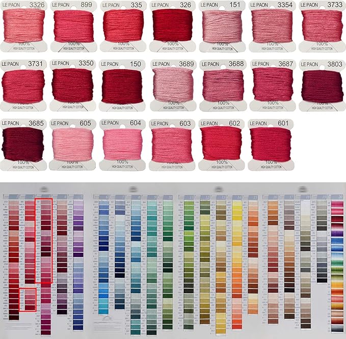 Premium Rainbow Color Embroidery Floss bobbins - Cross Stitch Threads - Friendship Bracelets Floss - Crafts Floss - 20 Bobbins Per Pack Embroidery Floss, Medium Rose Gradient