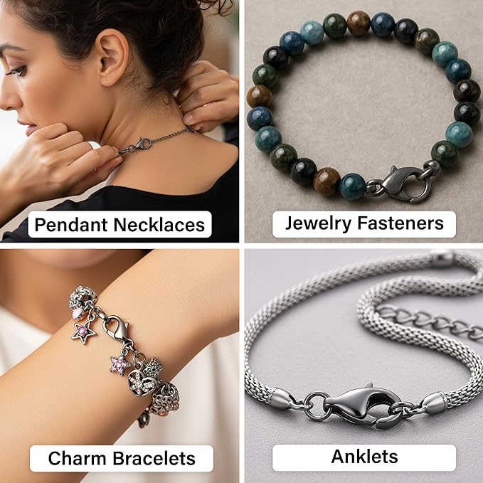 Mandala Crafts 35mm Gunmetal Metal Lobster Clasps for Jewelry Making - 25 Lobster Claw Clasps with Jump Rings Jewelry Findings Kit for Necklaces Bracelets Charms Fasteners
