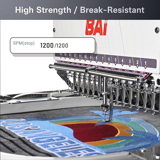 BAi Embroidery Thread Set 15 Brilliant Colors, 40WT (108D/2) High-Tenacity Polyester, 4000M Each Spool Smooth, Fade-Resistant, Professional Thread for Commercial Embroidery Machines