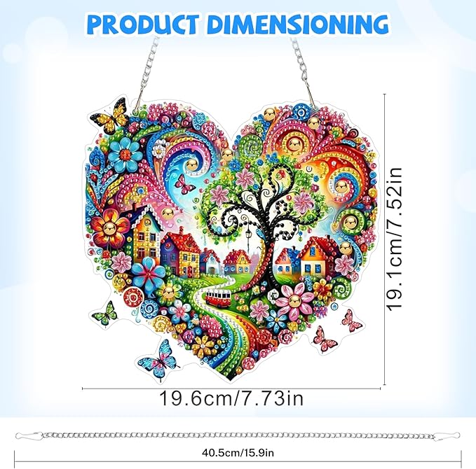 Bowetile Heart-Shaped Flower Diamond Art Hanging Kits for Adults, Diamond Art Suncatchers Tree of Life, 5D Special Shape Diamond Painting Pendant Window Ornament Gifts for Home Wall Decor