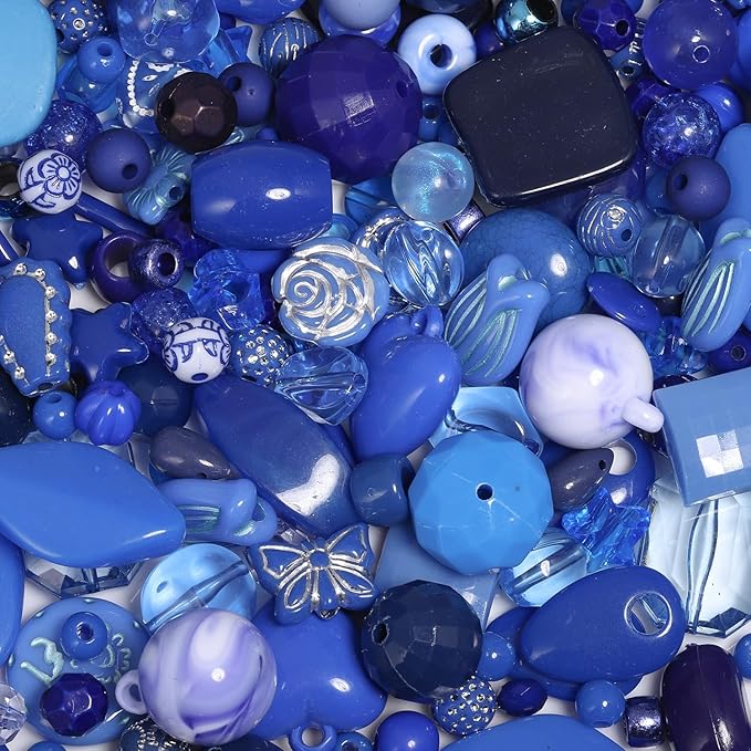 7.5 OZ Assorted Vintage Acrylic Beads for Jewelry Making, Song Xi Unique Flower Rose Czech Beads for Bracelet Earrings, Bohemia Style, Bulk, DIY Holiday Gift (240-260 PCS, Royal Blue)