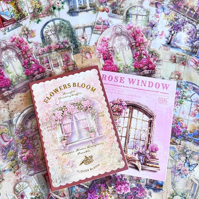 64 Sheets Vintage Floral Scrapbooking Kit, Precut Floral Natural Garden Flowers Butterfly Transparent PET and Washi Stickers with Scrap book Paper for Scrapbook Supplies Junk Journals Craft (Flower)