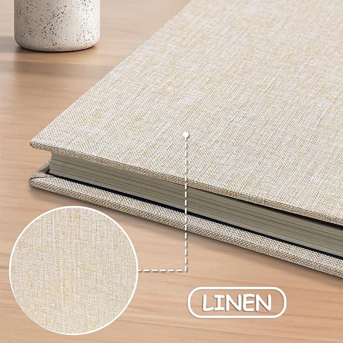 Photo Album Scrapbook – Holds 4x6, 5x7 & 8x10 Pictures – Self-Adhesive Pages for Baby, Wedding, Travel & Family Memories | Includes Metallic Pen & Scraper/Light Beige Large DIY Memory Book for Gifts