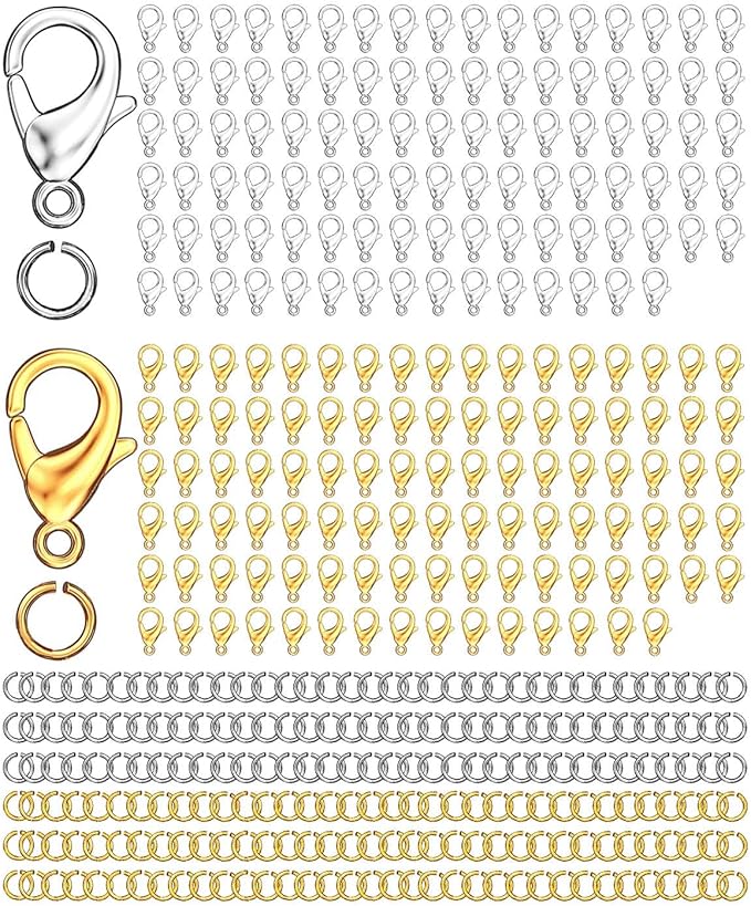 700Pcs Lobster Claw Clasps and Open Jump Rings Set, 12MM Necklace Clasp and Closures for DIY Jewelry Making Supplies