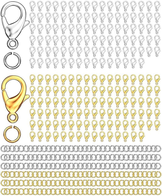 700Pcs Lobster Claw Clasps and Open Jump Rings Set, 12MM Necklace Clasp and Closures for DIY Jewelry Making Supplies