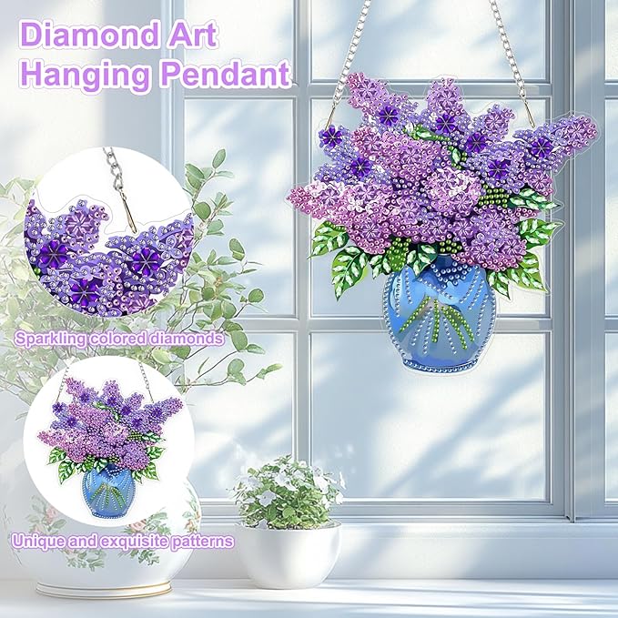 TOSTOG Diamond Art Hanging Kits for Adults Hydrangea, Flowers Diamond Painting for Adults Window Pendant,Special Shape Diamonds Diamond Painting Hanging Pendant Kit for Wall Home Decor Gift
