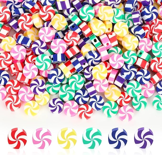 Augshy 300Pcs Peppermint Polymer Clay Beads,Christmas Candy Clay Beads for Jewelry Making Bracelets Necklaces Earrings and Holiday Tree Decoration