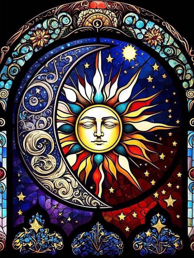 Meothan Diamond Painting Kits Moon Sun Diamond Art Kits for Adults, Stained Glass Paint with Diamond Dots Gem Art Crafts Kits for Home Wall Decor Gift (12x16inch)