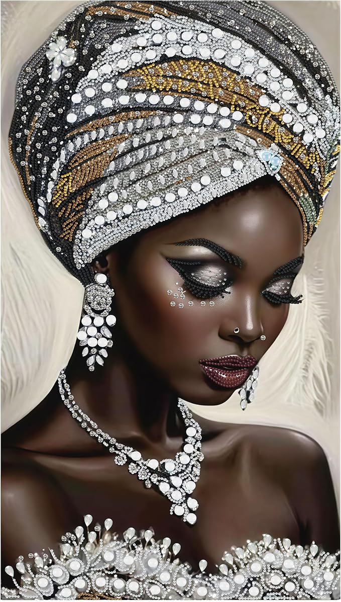 KUFWKEY African Women Large Diamond Art Kits for Adults,Partial 5D Diamond Painting kit for Beginners,Special Shaped Diamond Art,Sparkling gem Art,Diamond dots,DIY Mosaic Kits,Home Decor,16X28 inch