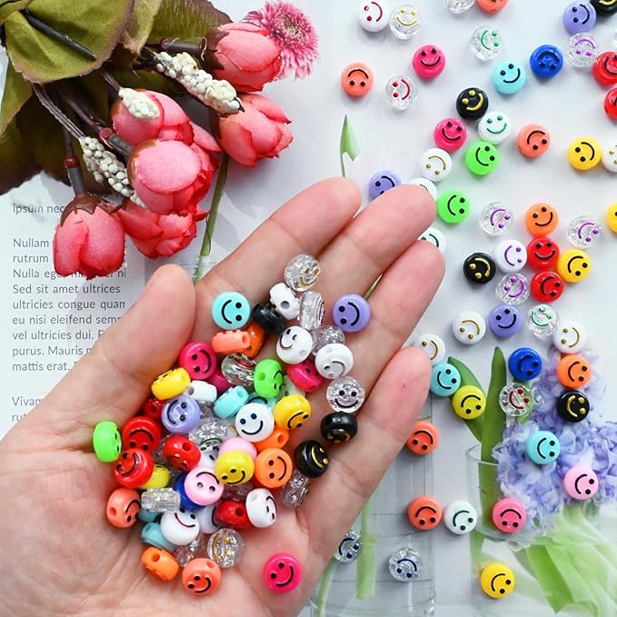 500pcs Colorful Smiley Face Beads，Happy Face Spacer Beads for DIY Jewelry Bracelet Earring Necklace Craft Making Supplies