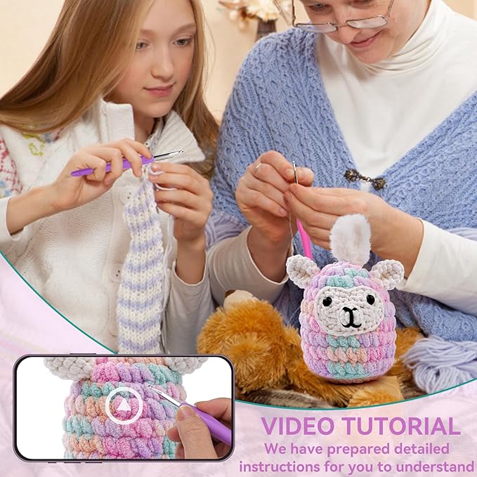 Vanttokeey Crochet Kit for Beginners, Animal Amigurumi Crochet Kits Included, Step-by-Step Video Tutorials, Beginner Crochet Kit for Adults and Kids, Crocheting Starter Set (Alpaca)