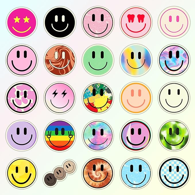 wercokt 50pcs smiling glow in the dark stickers, cute water bottle stickers for kids, for teaching rewards, notebooks, stationery, luggage, cartoon pvc happy stickers