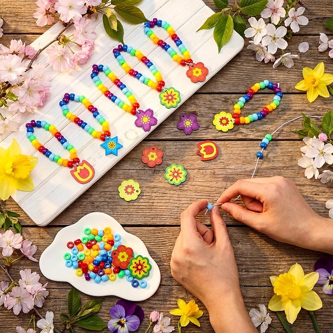 Tondiamo 24 Sets Spring Crafts Spring Beads for Bracelets DIY Colorful Flower Bracelet Making Kit for Jewelry Making Supplies DIY Activities Party Favor Gifts