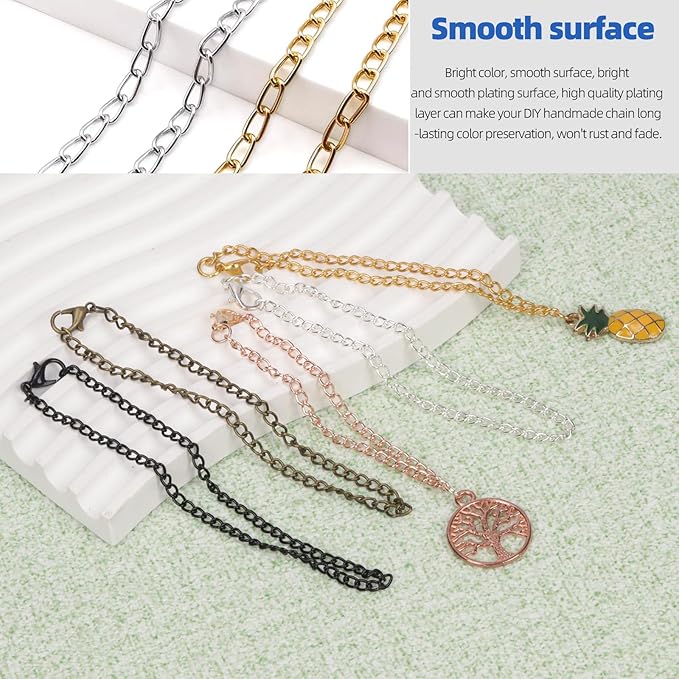 Glarks 102Pcs 30 Feet Jewelry Chains Set Ancient Bronze Cable Link Chains Link Rolls Bulk Twisted Links Chain Necklace Jewelry Making Chains with Lobster Clasps and Jump Rings