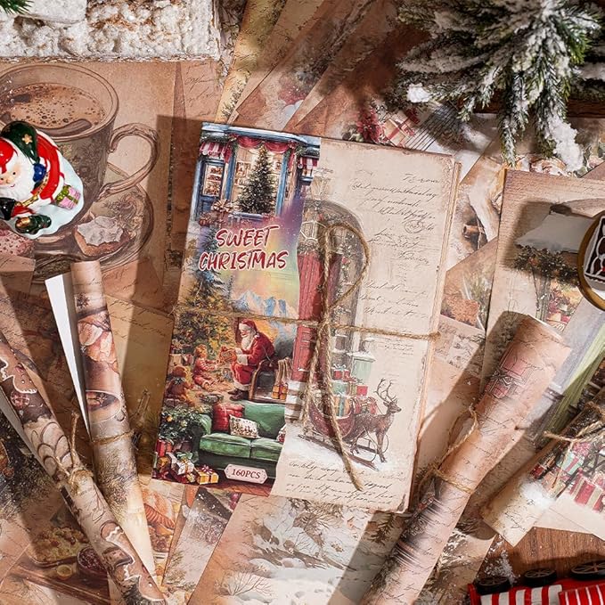 160 sheets of Christmas scrapbook paper, Christmas theme journaling scrapbook supplies craft collage paper set, junk journal bullet journal poster room decor for card making decorative gifts