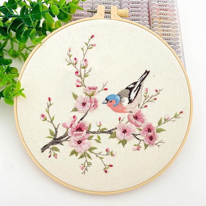 Silentsea Embroidery Kit, Floral and Nature Designs, 3-Pack with Hoops, Needlework Pattern Set (Bird)