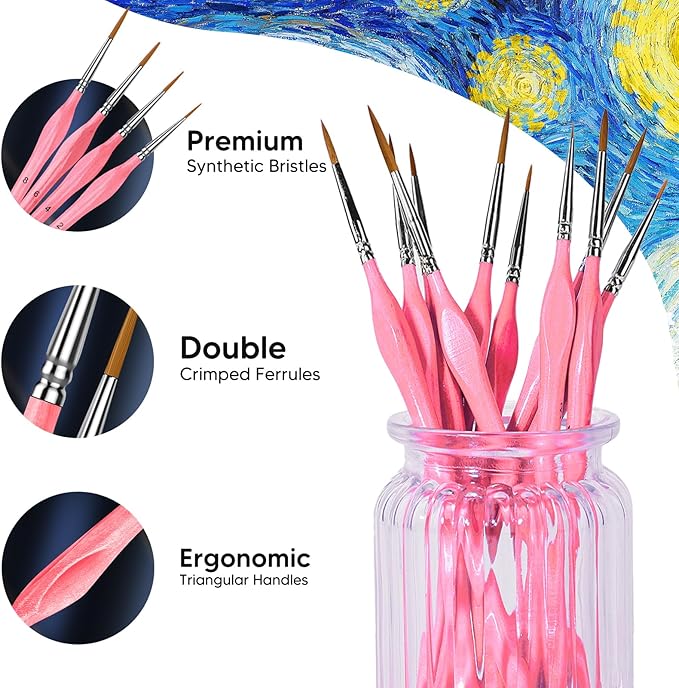 Miniature Paint Brushes, 10PC Fine Detail Paint Brush Set, Small Painting Brushes for Art, Crafts, Acrylic, Watercolor, Oil, Model, Face, Paint by Number, Figurine(Pink)