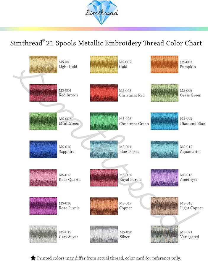 Simthread Best 20 Colors Metallic Embroidery Machine Thread Kit 500M(550Y) for Computerized Embroidery and Decorative Sewing