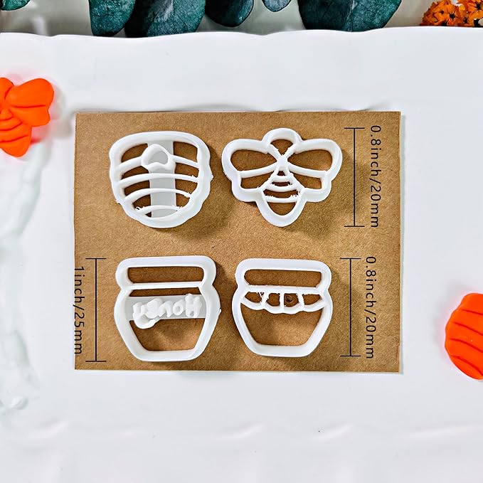 Xaekicr Honey Bee Clay Cutters Set - 4 pcs Polymer Clay Molds for Earrings, Honey Jar and Beehive Clay Tools for Jewelry Making