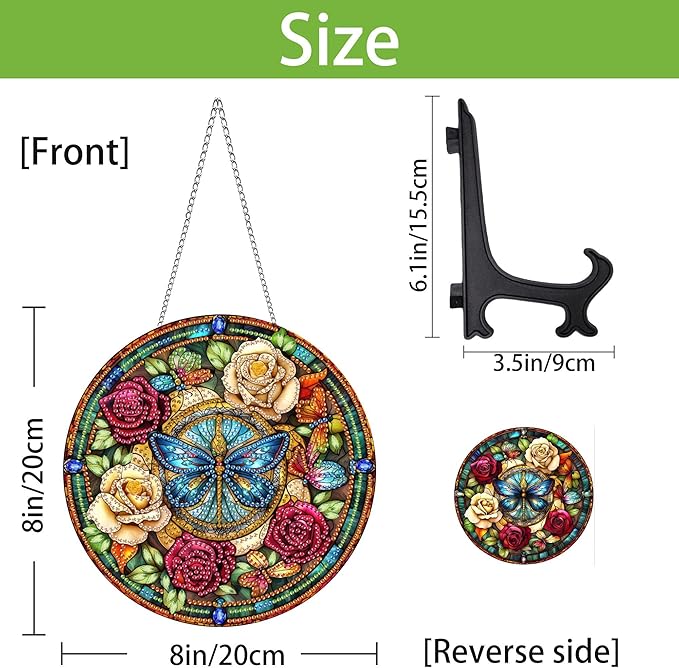 Wergund 5D DIY Butterfly Diamond Art Hanging Kits, Hanging Diamond Art Rose, Acrylic Special Shaped Rhinestone, Window Hanging Pendants for Home Wall Garden Front Door Outdoor Decor Gift(Butterfly)
