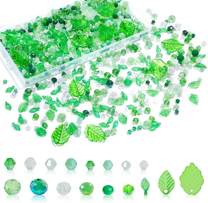 800Pcs Green Glass Beads for Plants Succulent Making and DIY Crafts Earrings Necklaces Bracelets Jewelry Making