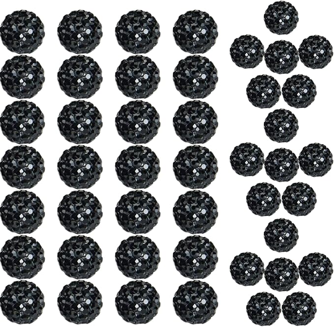 10mm Grade A BlackRhinestone Beads for Baseball Necklace-Round Disco Ball Beads Rhinestone Clay Bead for Earring Jewelry Making,Necklace Bracelet,DIY Craft Supplies(200 pcs)