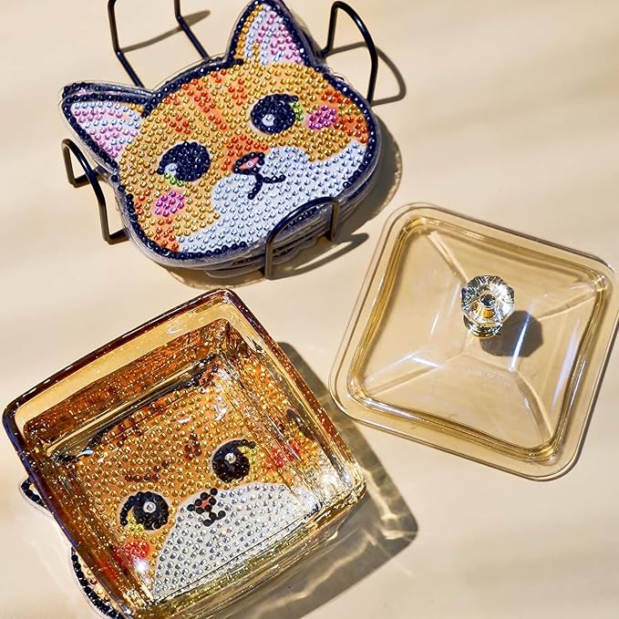 EWJRNSF 8 PCS Diamond Art Coasters Kit, Small Diamond Painting Coasters, Fall Diamond Art Kits for Adults Beginners, Arts and Crafts Supplies Item Sets with Holder