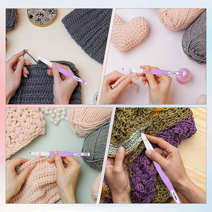 12.0mm Large Size Crochet with Ergonomiv Handle, Long Rubber Handle Crochet Hook, Knitting Giant Crochet Hooks for Chunky Yarn, Scarf, DIY, Wool Products(12MM)