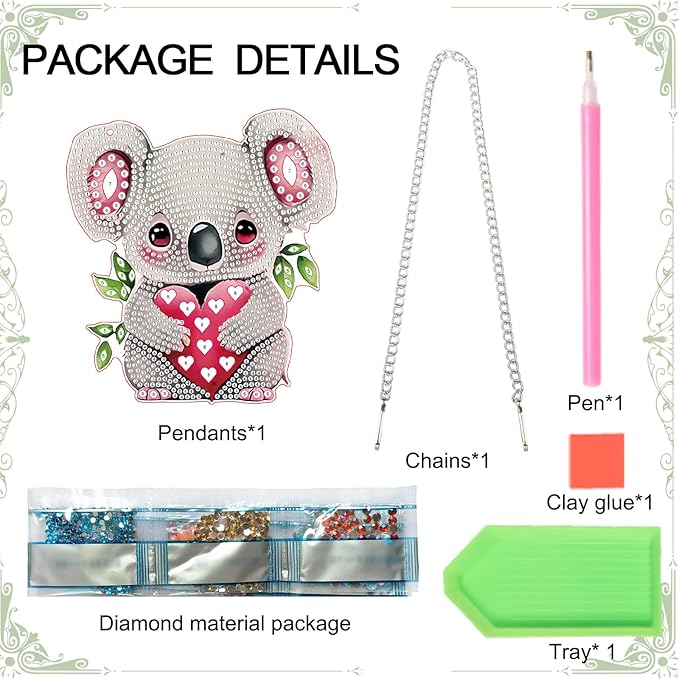 DIY 5D Diamond Painting Rhinestone Acrylic Pendant Kit Love Koala Special Shape Diamond Art Crafts Wall Hanging Mosaic Art Door Window Home Decoration Ornament Valentine's Day Gifts