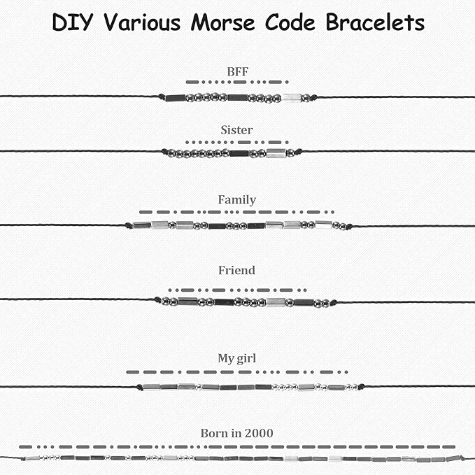 DIY Morse Code Bracelet Kit, 800 Pieces Round Spacer Beads 400 Pieces Long Tube Spacer Beads 20 Pieces Morse Code Decoding Card 20 Yards Waxed Cord for Handmade Bracelet Necklace Jewelry Crafts
