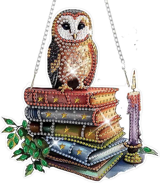 HEIBAGO Diamond Art Hanging Kits for Adults Kids, Hanging Diamond Art Owl, 5D Special Shaped Crystal Diamond Painting Kit,DIY Pattern Window Pendant for Home Wall Decor 8.3x8.3Inch