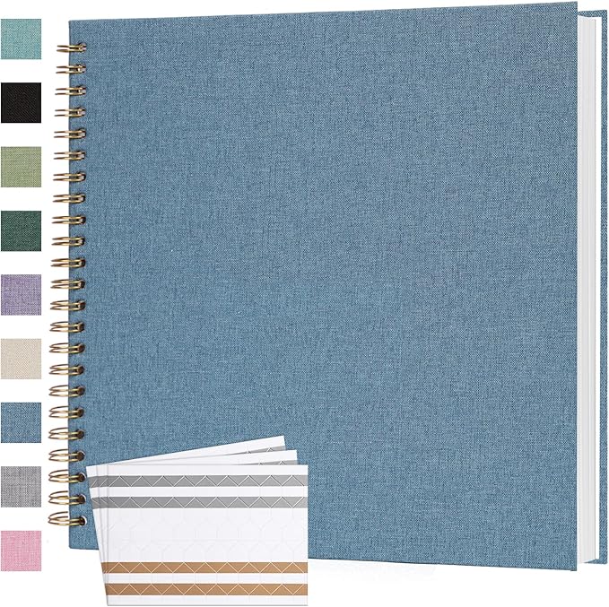 Scrapbook Photo Album 12x12 Inches 80 Pages Hardcover Kraft Paper Linen Cover Scrap Book Memory Book DIY Scrapbook Albums for Wedding Baby Boyfriend Travel Anniversary Family, Blue