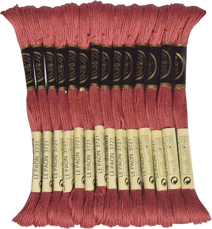 LE PAON Embroidery Floss, 14-Pack Six Strands 100% Long Staple Cotton Embroidery Thread, 8.7-Yard，Color Number：3721, Dark Shell Pink