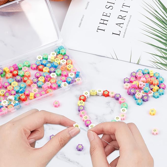 180 Pcs Flower Polymer Clay Beads for Charms Making Pony Bead Shapes for Friendship Bracelets Spacer Beads Supplies for DIY Bracelet Pendants Earring Necklace Jewelry Making