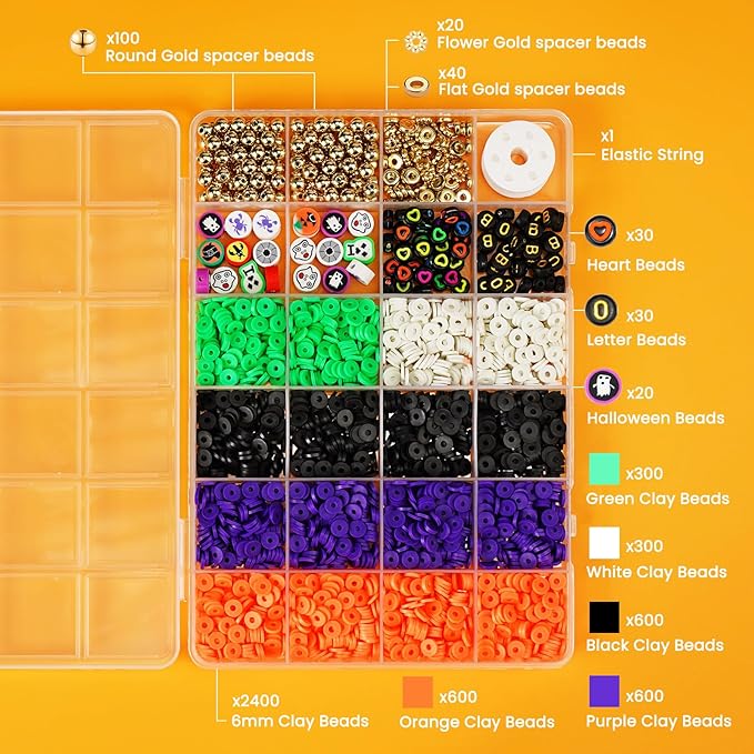 Gionlion 3500 Pcs Halloween Beads for Bracelets, Clay Beads Bracelet Making Kit Halloween Decorations Charms Jewelry Making, DIY Crafts for Gifts Party Favors