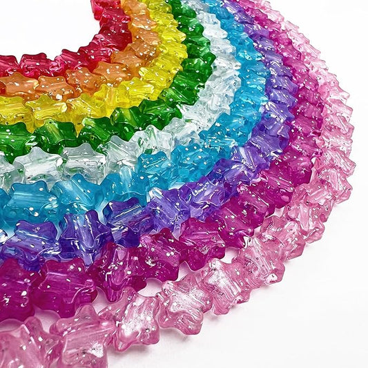 MIIIM 1000 Pcs Glitter Star Pony Beads Shapes for Friendship Bracelet, Large Hole Kandi Beads for Hair Braids, Jewelry Making (Multi-Glitter)
