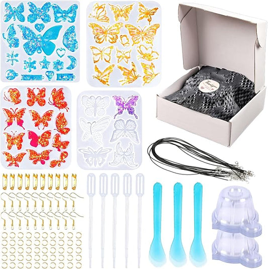 Resin Jewelry Making Kit Uv Resin Molds Silicone Butterfly Earring Making Kit DIY Crystal Glue Necklace Pendant Keychain Molds Jewelry Making Supplies Resin Art Craft Mother's Day Gift