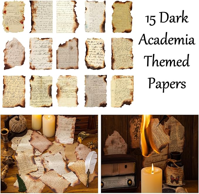 Vintage Aesthetic Scrapbook Supplies Kit with Scrapbook Paper, Stickers, Bookmarks for Scrapbooking, DIY Albums, Junk Journals, Bullet Journals, Dark Academia Aesthetic Decor (Dark2 129 Pcs)