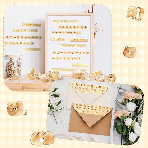 Bakery Bless Washi Tape - 12 Rolls Cute Donut Bear Waffle Bakery Washi Colored Masking Painters Scrapbook Decorative Art Tape Set DIY Crafts Self Adhesive Gift Wrapping Scrapbooking Supplies