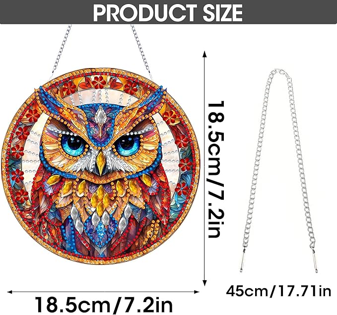 SKRYUIE Owl Hanging Diamond Art Kits for Adults Pendant Suncatcher, Special Shaped Crystal DIY Pearl Diamond Painting Kit, Gift for Mother Spring Summer Window Wreath Decor 7.21 x 7.29 Inch A21