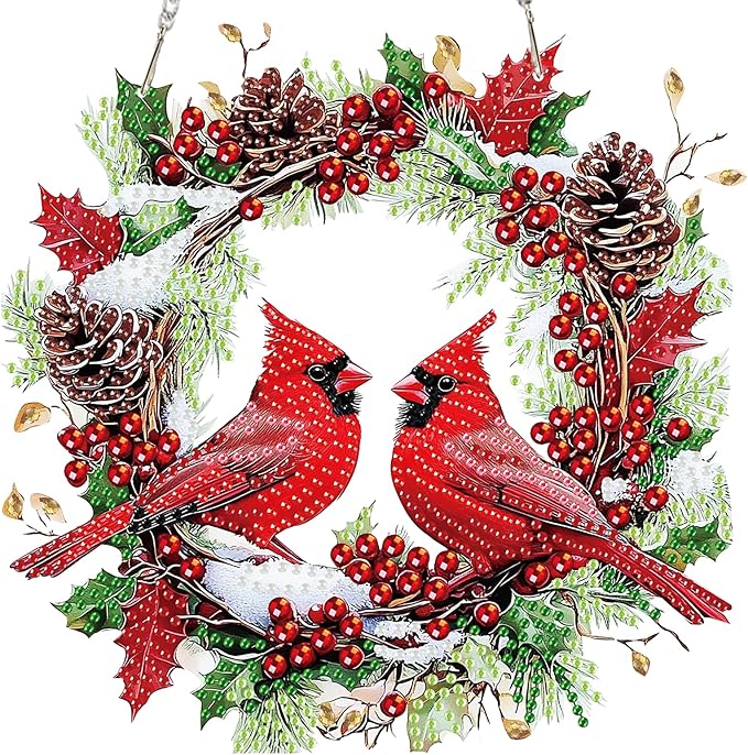 Miwixy Christmas Hanging Diamond Art Kits for Adults,Cardinal Special Shaped Crystal Birds Diamond Painting Ornament Kit DIY Double-Sided Pattern Window Pendant Gem Art Kit for Home Wall Decor