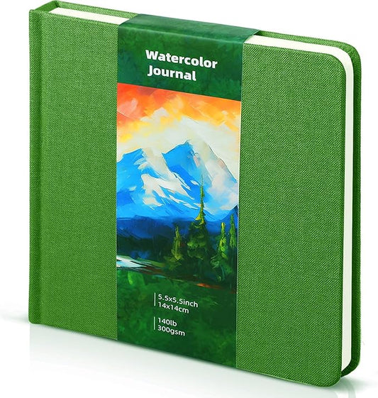 Dispowreath 5.5 x 5.5 in Watercolor Sketchbook Journal Square Watercolor Notebook Cold Press 140lb 300gsm Cotton Paper 48 Pages Journals Notebook Paper Pads(Christmas Green)