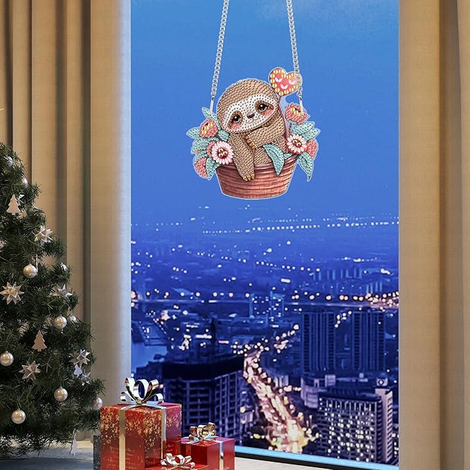AiYuanzsh Diamond Painting Hanging Pendant Kit - Animal Sloth 5D Diamond Painting Kits for Adults - Crystal Rhinestones Diamond Art Pendant for Door Wall Window Home Decor